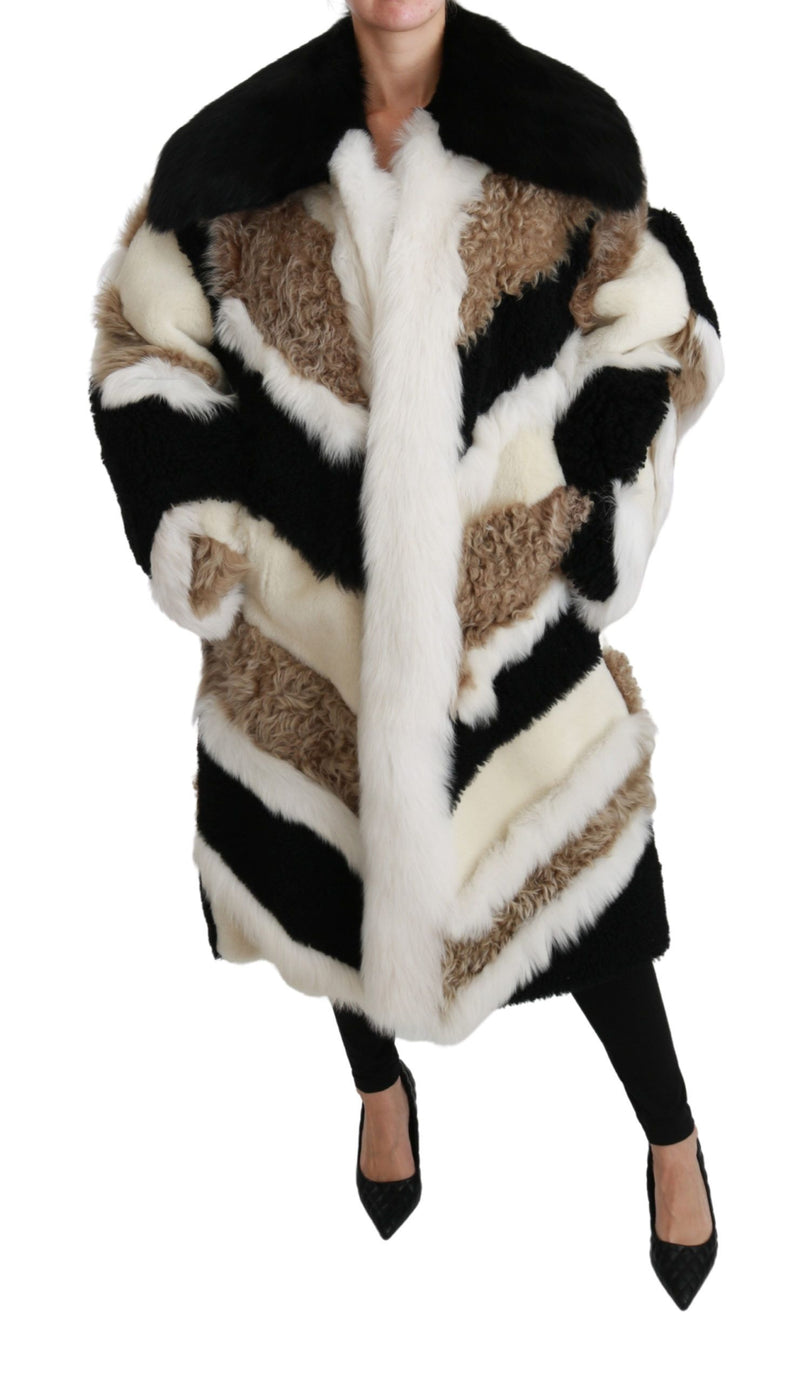 Elegant Multicolor Shearling Cape Coat Dolce & Gabbana