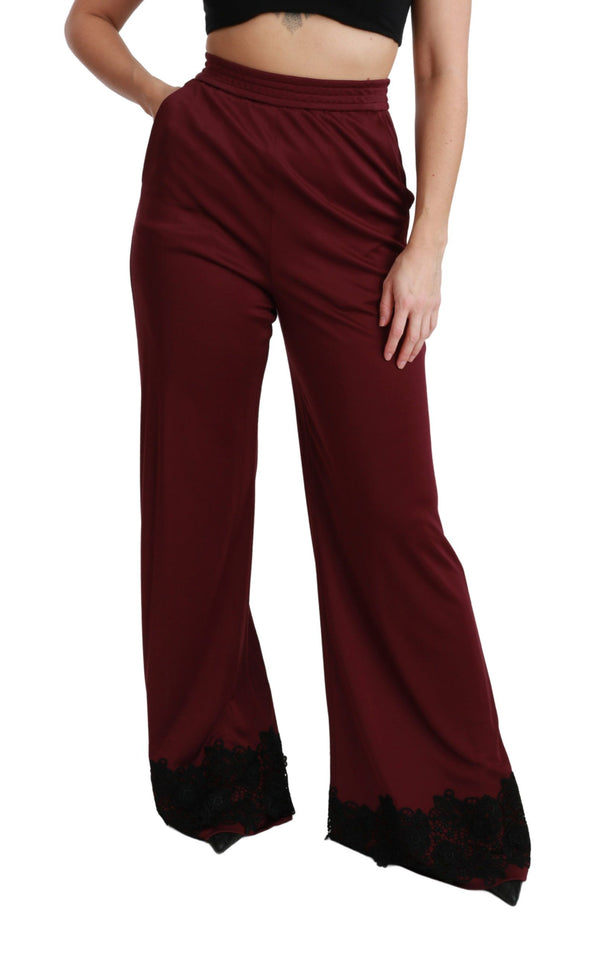 Elegant Maroon High Waist Wide Leg Trousers Dolce & Gabbana