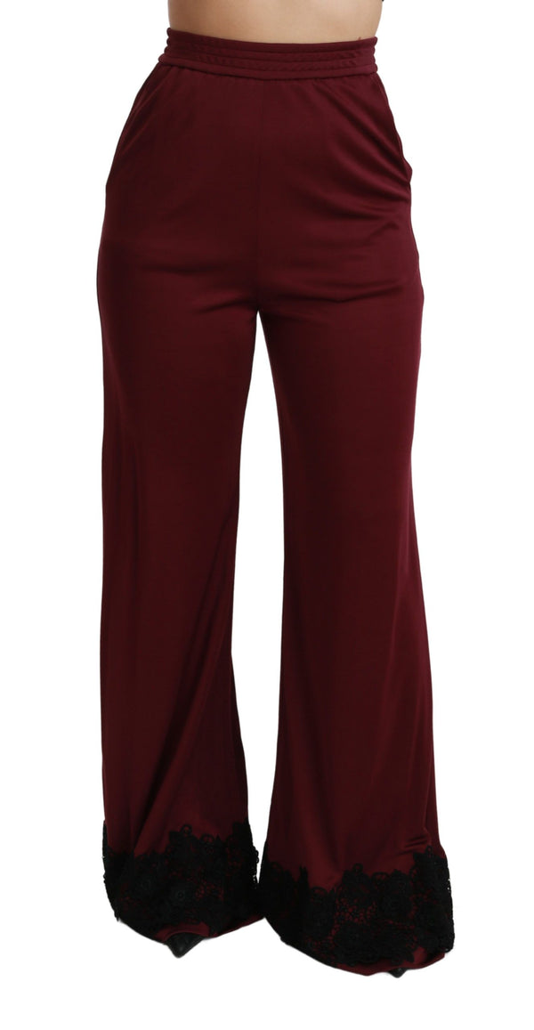 Elegant Maroon High Waist Wide Leg Trousers Dolce & Gabbana