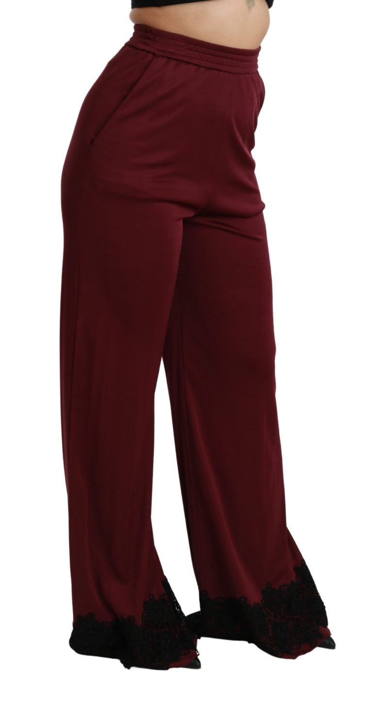 Elegant Maroon High Waist Wide Leg Trousers Dolce & Gabbana