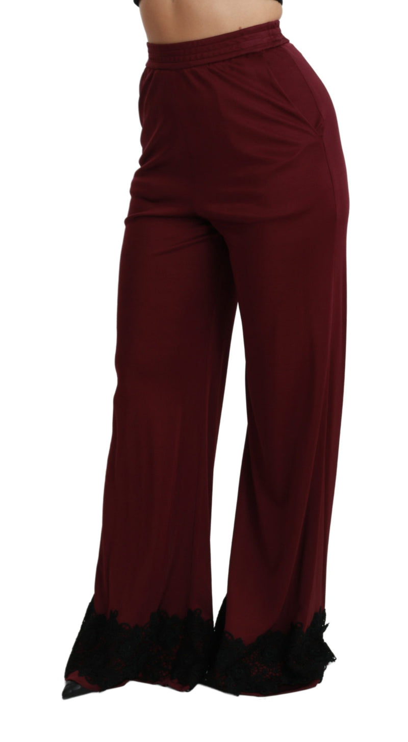 Elegant Maroon High Waist Wide Leg Trousers Dolce & Gabbana