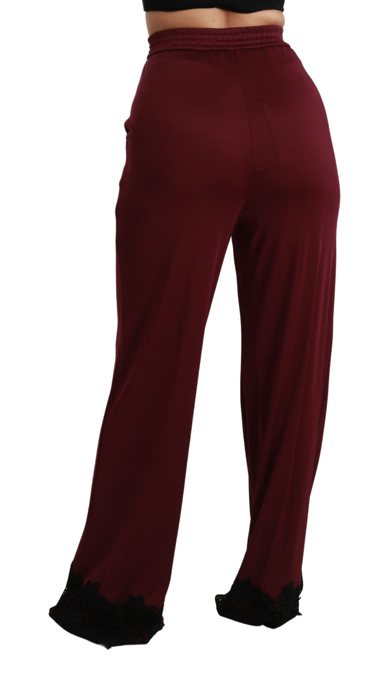 Elegant Maroon High Waist Wide Leg Trousers Dolce & Gabbana