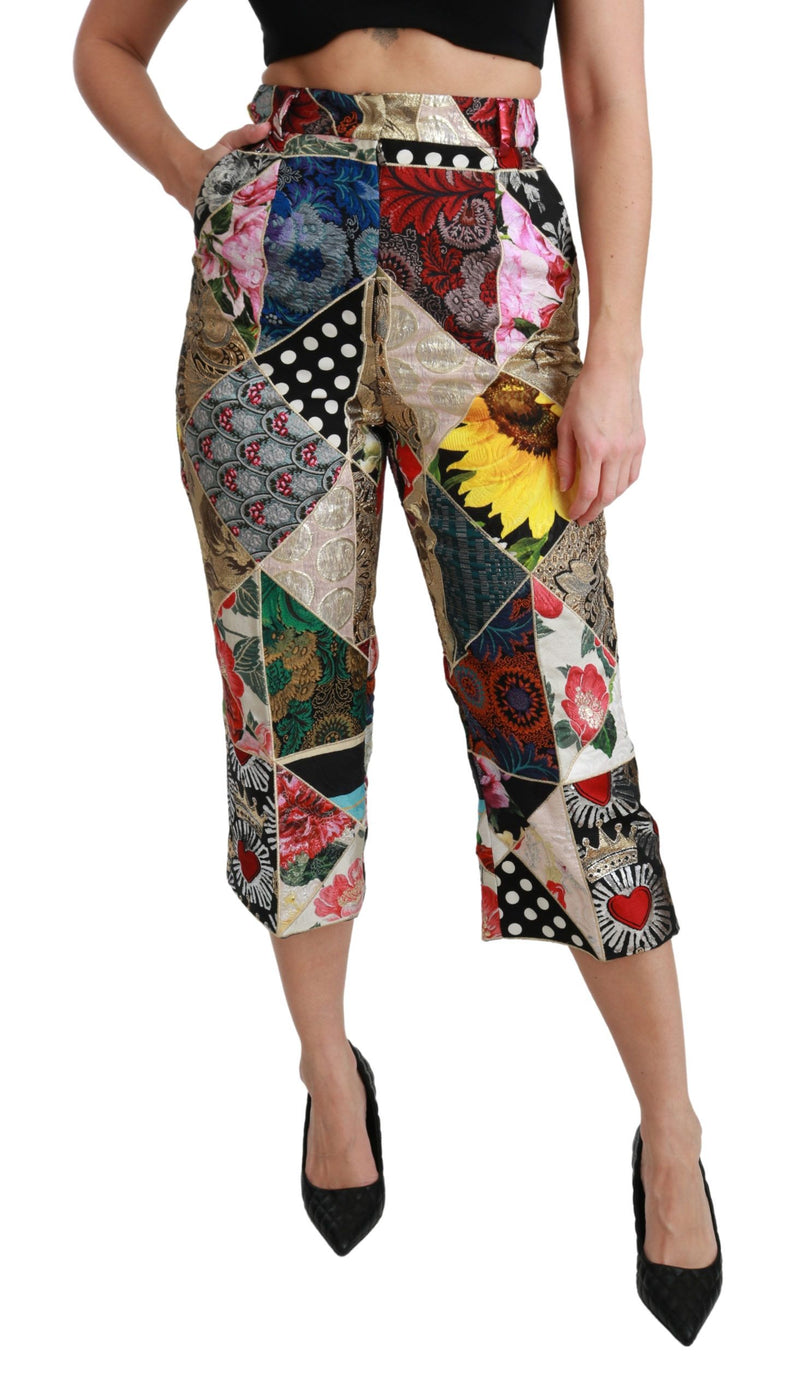 Elegant High Waist Cropped Silk Blend Trousers Dolce & Gabbana