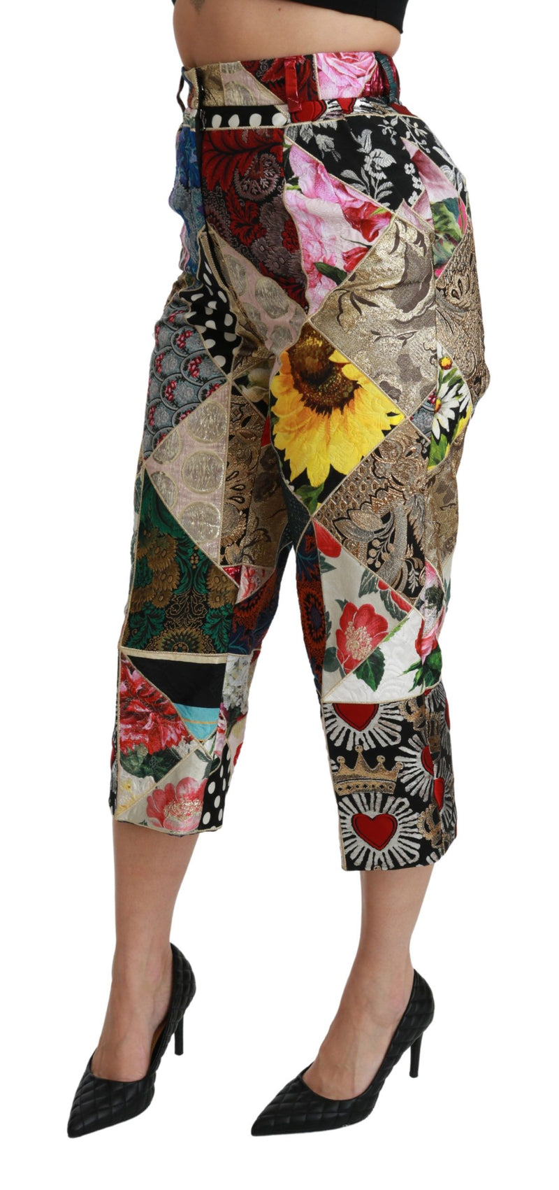 Elegant High Waist Cropped Silk Blend Trousers Dolce & Gabbana