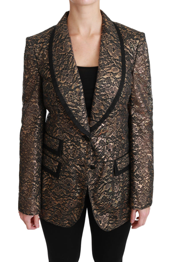 Elegant Gold Floral Lace Blazer Jacket Dolce & Gabbana