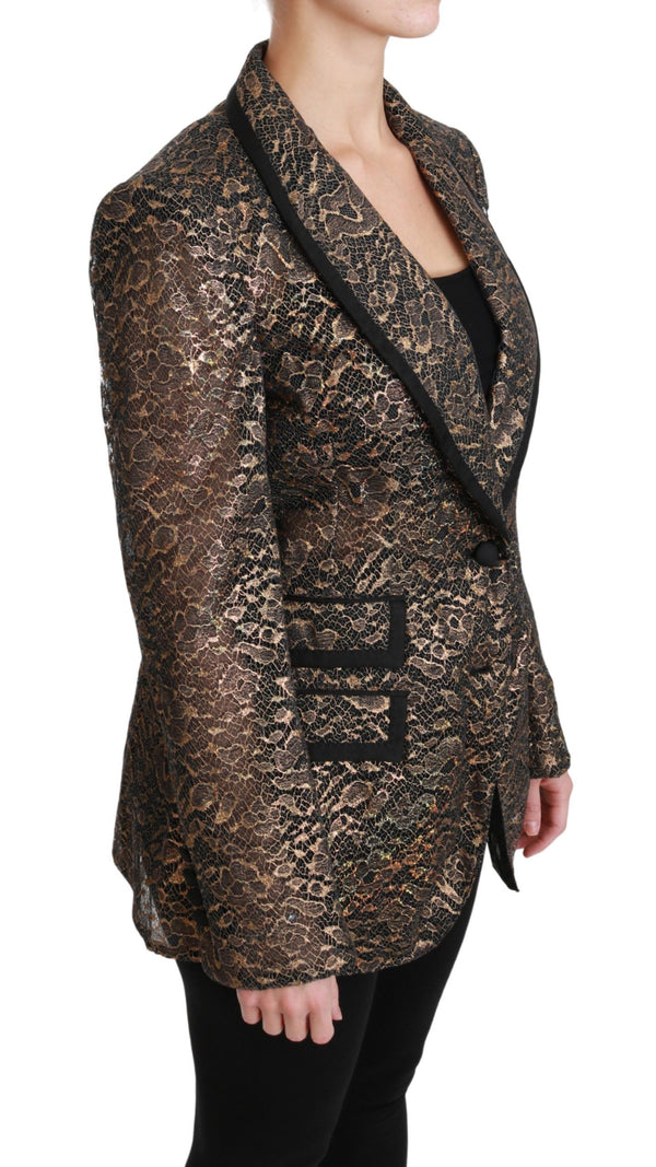 Elegant Gold Floral Lace Blazer Jacket Dolce & Gabbana