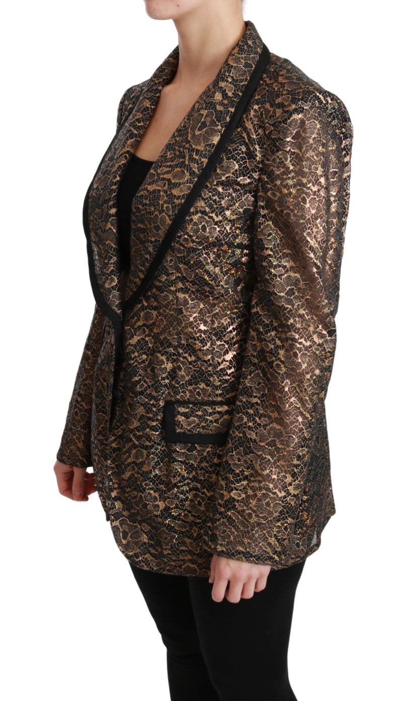 Elegant Gold Floral Lace Blazer Jacket Dolce & Gabbana