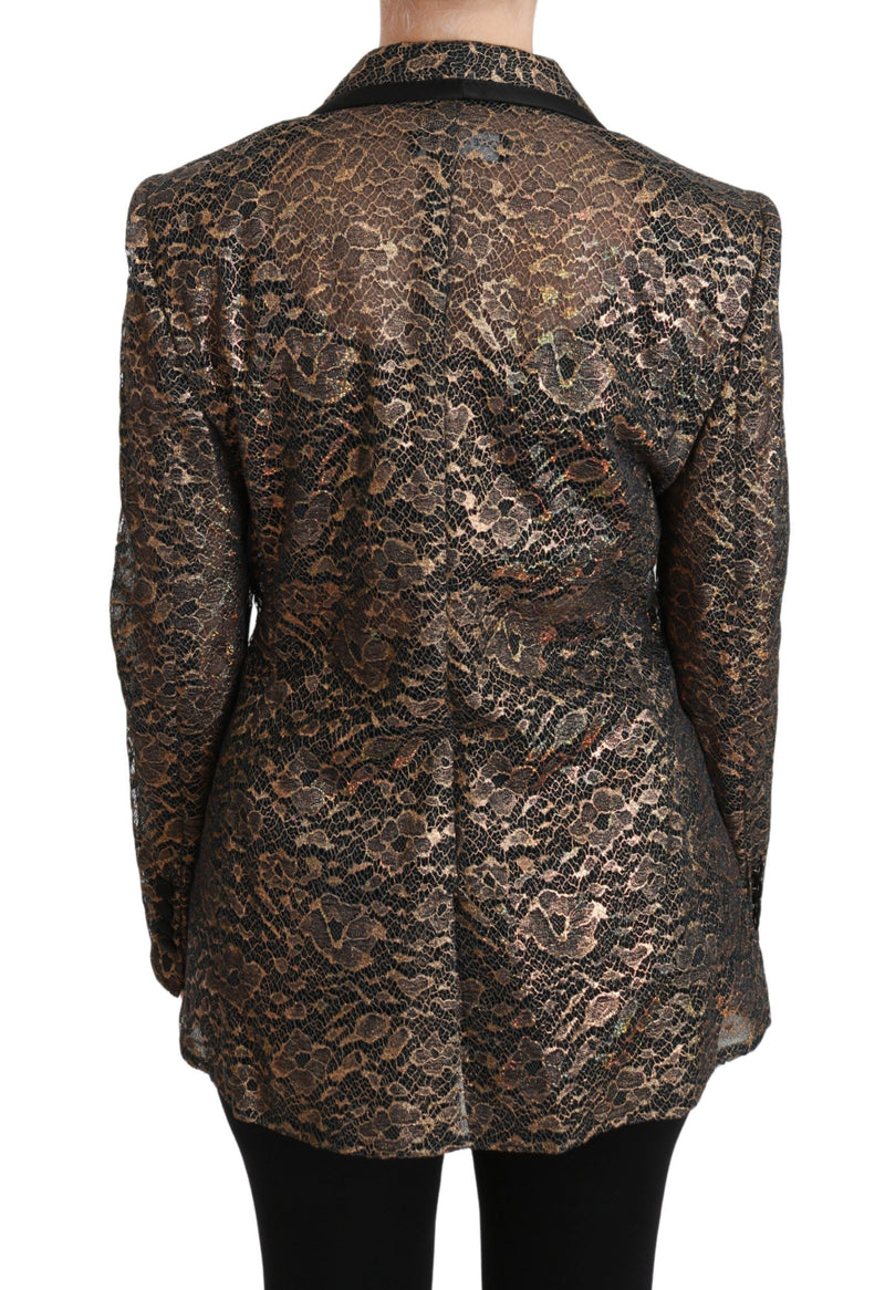 Elegant Gold Floral Lace Blazer Jacket Dolce & Gabbana