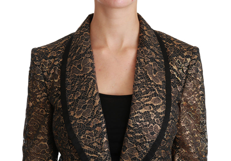 Elegant Gold Floral Lace Blazer Jacket Dolce & Gabbana