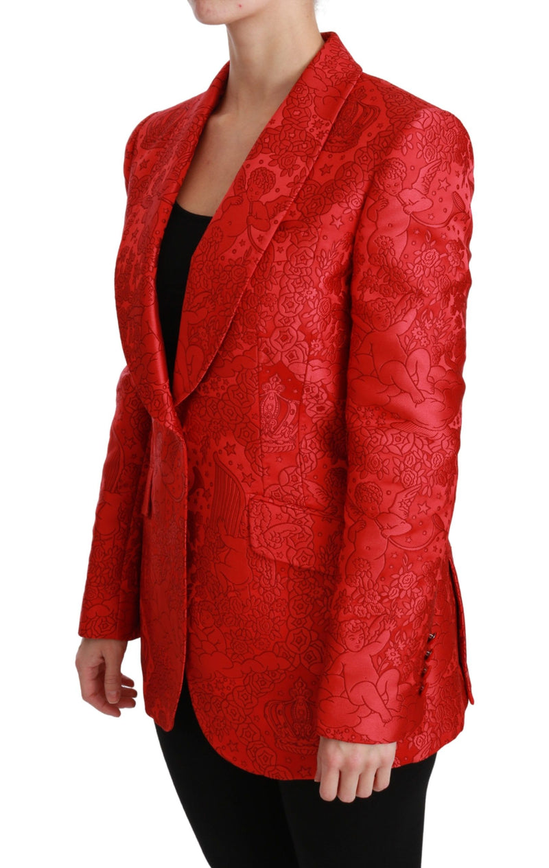 Red Floral Angel Pattern Blazer Dolce & Gabbana