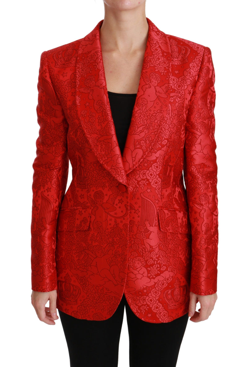 Red Floral Angel Pattern Blazer Dolce & Gabbana