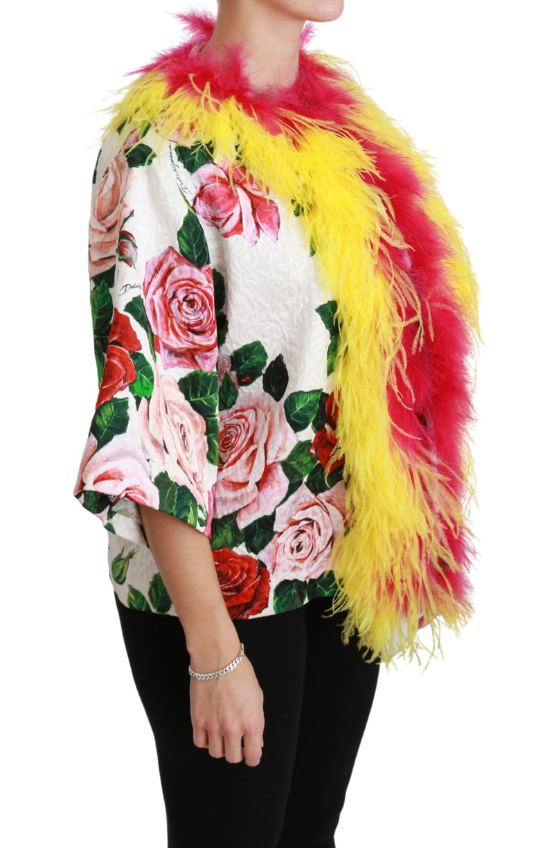 Elegant Floral Cape Jacket with Fur Details Dolce & Gabbana