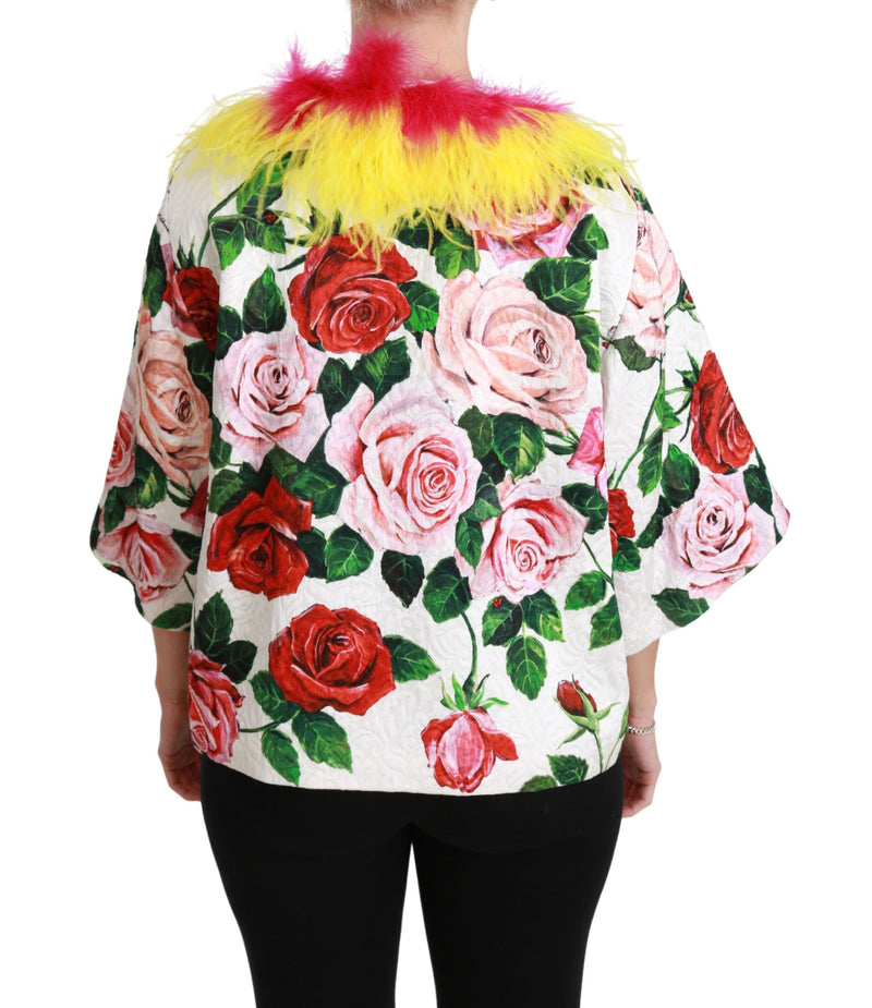 Elegant Floral Cape Jacket with Fur Details Dolce & Gabbana