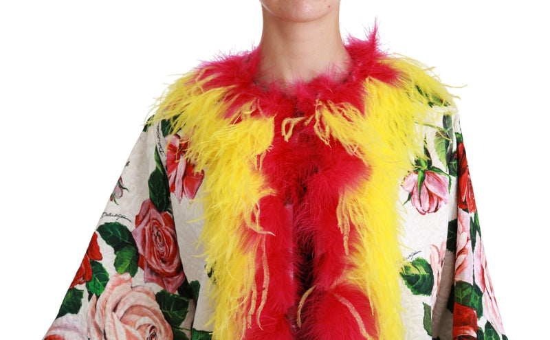 Elegant Floral Cape Jacket with Fur Details Dolce & Gabbana