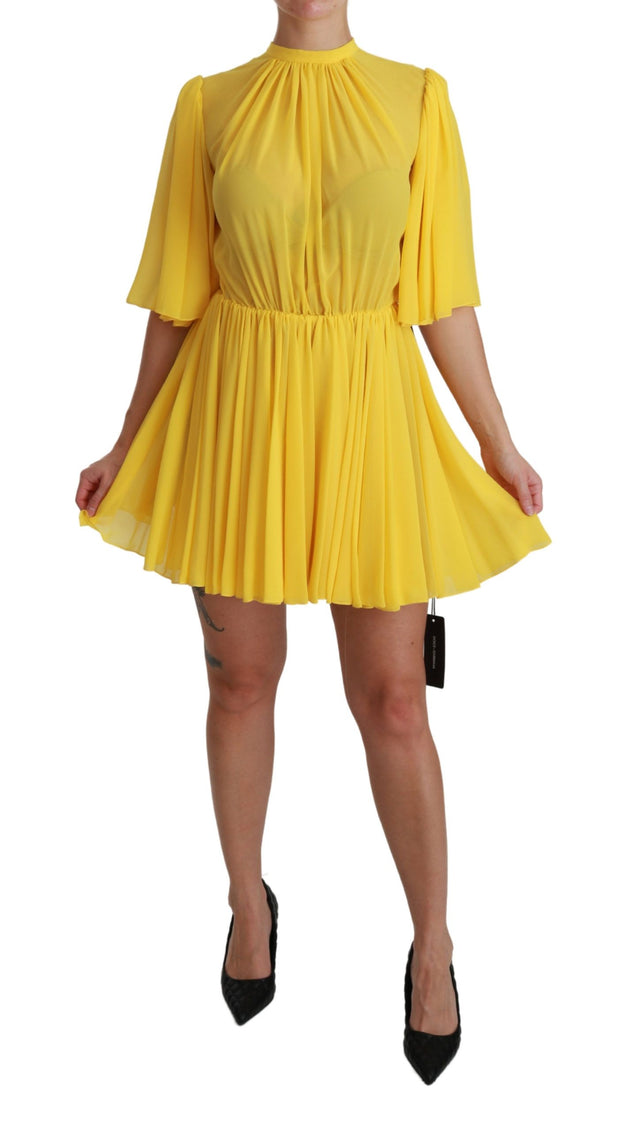 Silk Pleated A-line Mini Dress in Sunshine Yellow Dolce & Gabbana