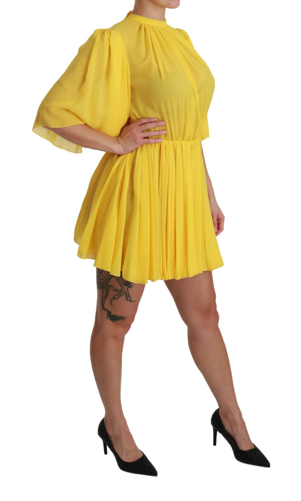 Silk Pleated A-line Mini Dress in Sunshine Yellow Dolce & Gabbana