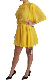 Silk Pleated A-line Mini Dress in Sunshine Yellow Dolce & Gabbana