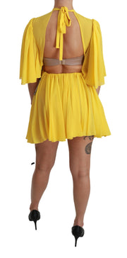 Silk Pleated A-line Mini Dress in Sunshine Yellow Dolce & Gabbana