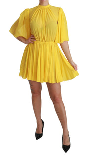 Silk Pleated A-line Mini Dress in Sunshine Yellow Dolce & Gabbana