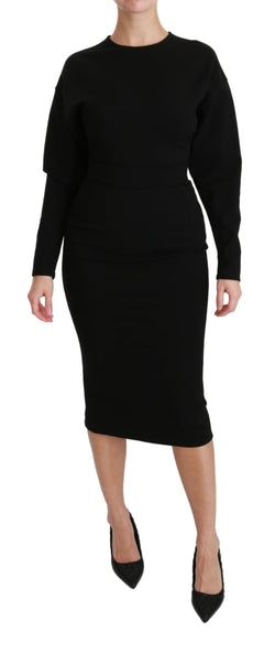 Elegant Black Bodycon Sheath Midi Dress Dolce & Gabbana