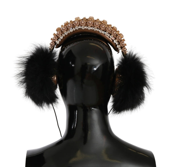 Gold Black Crystal Embellished Headphones Dolce & Gabbana