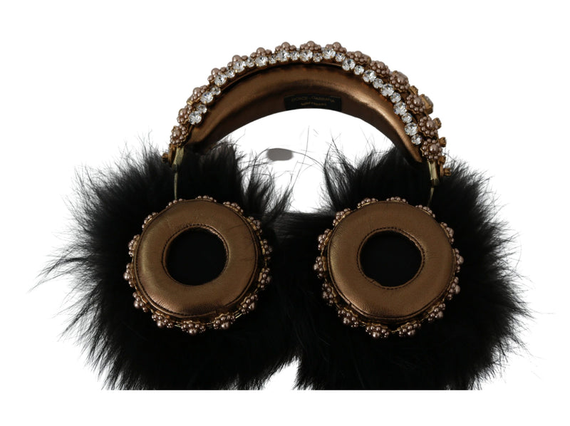 Gold Black Crystal Embellished Headphones Dolce & Gabbana