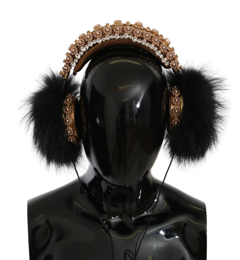 Gold Black Crystal Embellished Headphones Dolce & Gabbana