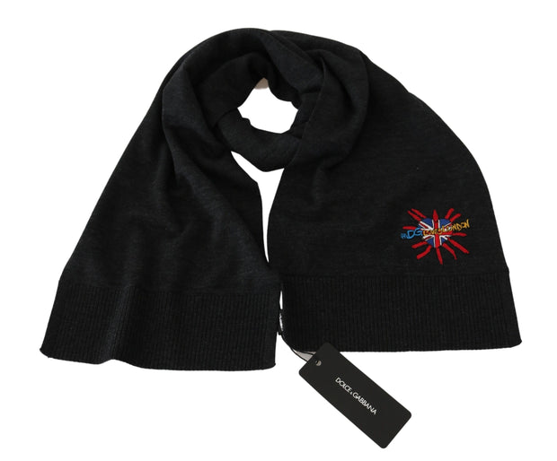 Elegant Virgin Wool Men's Scarf with Embroidery Dolce & Gabbana