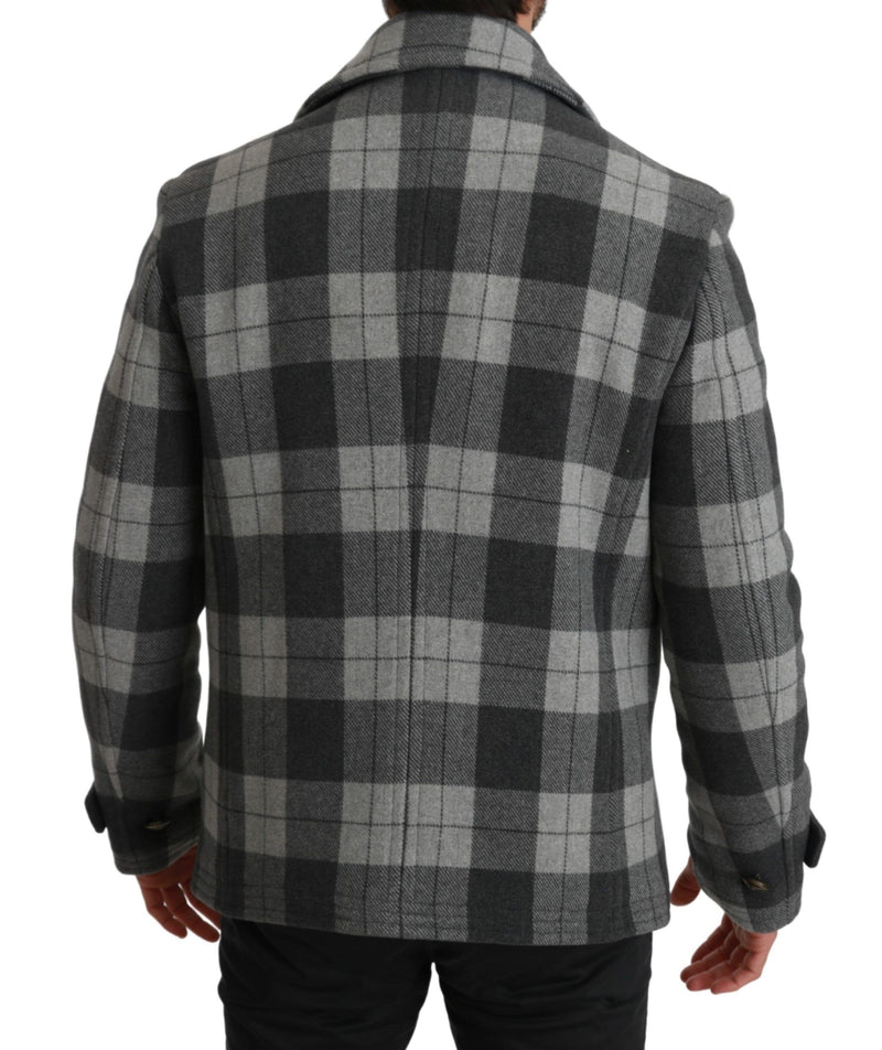 Elegant Gray Check Double Breasted Coat Dolce & Gabbana