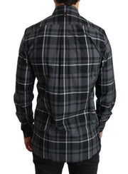 Elegant Gray Checkered Martini Dress Shirt Dolce & Gabbana