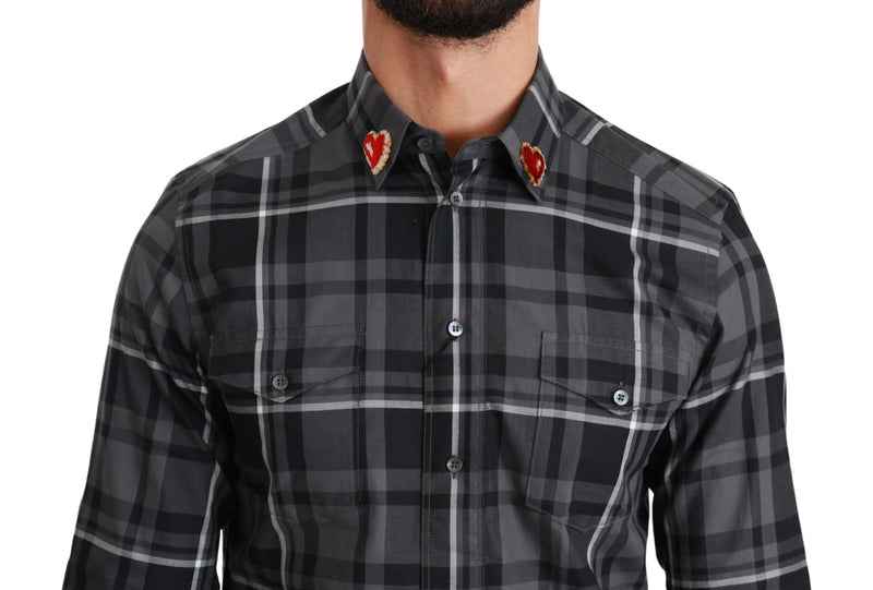 Elegant Gray Checkered Martini Dress Shirt Dolce & Gabbana