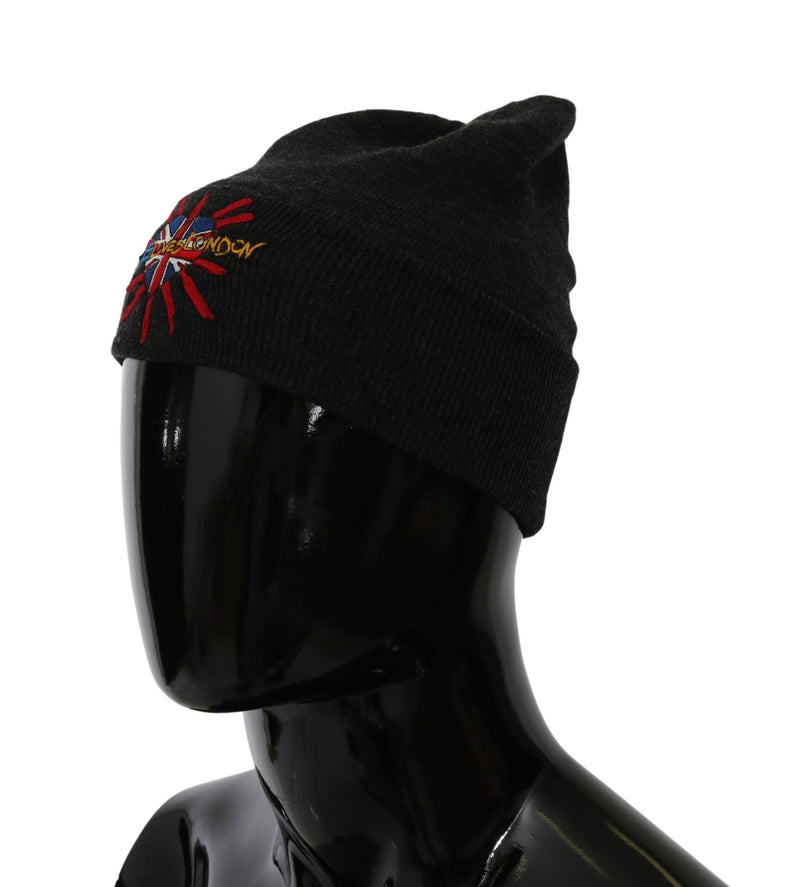 Chic Gray Beanie with Exclusive Embroidery Dolce & Gabbana