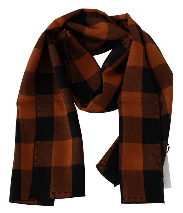 Chic Orange Check Wool Blend Scarf Costume National