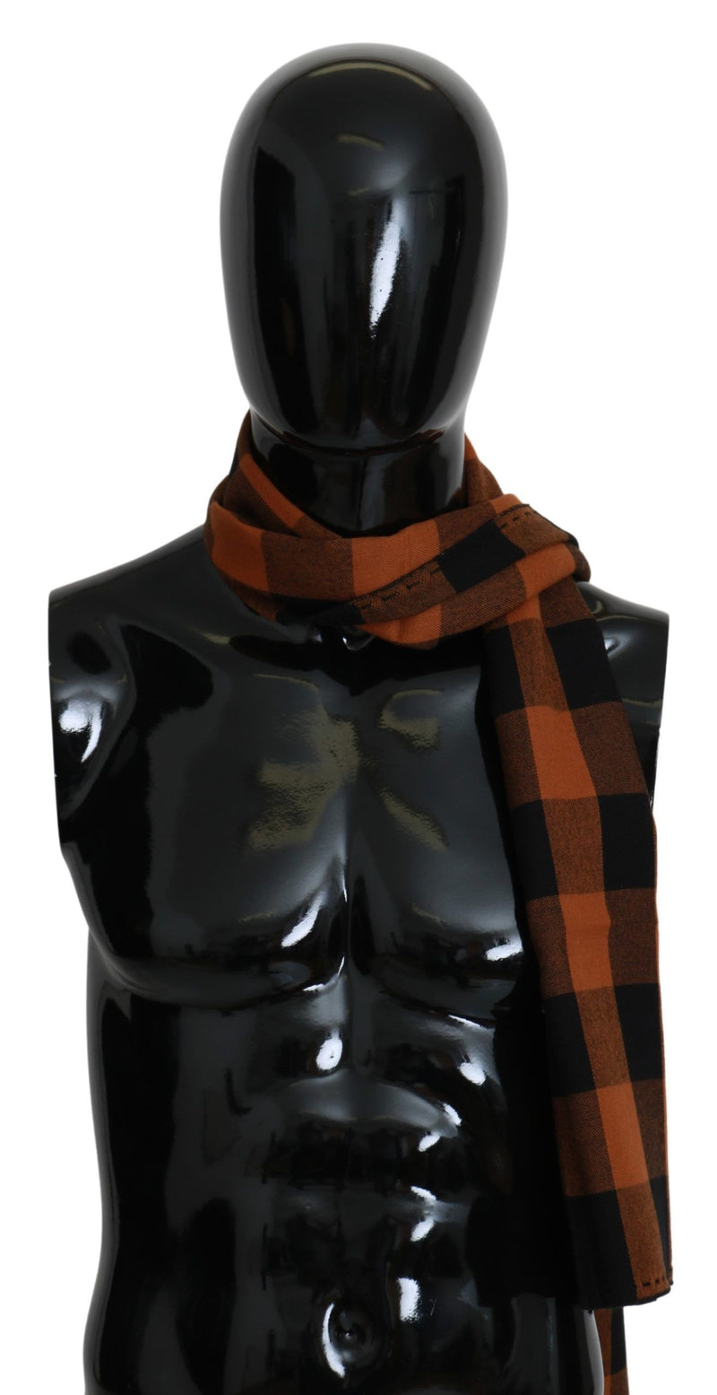 Chic Orange Check Wool Blend Scarf Costume National