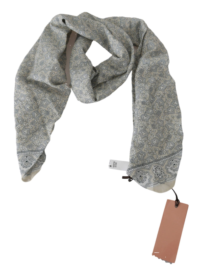 Chic Cotton Scarf in Beige & Blue Fantasy Print Ermanno Scervino