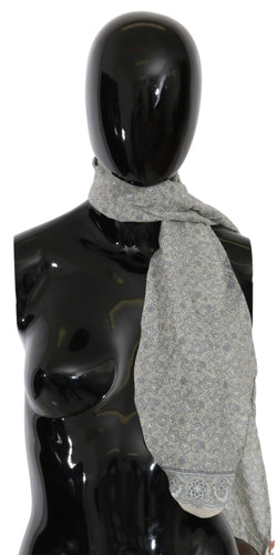 Chic Cotton Scarf in Beige & Blue Fantasy Print Ermanno Scervino