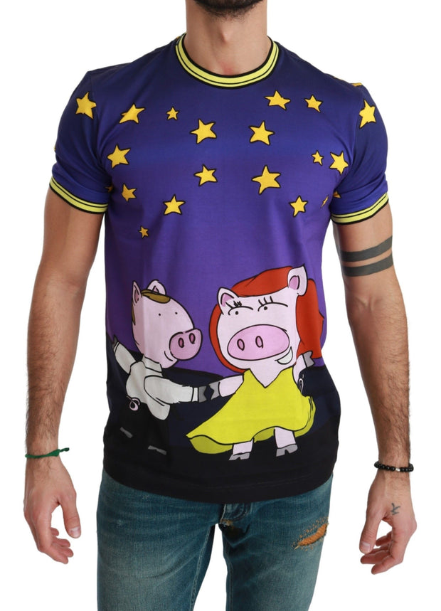 Purple Cotton Round Neck T-Shirt with Pig Motif Dolce & Gabbana