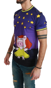 Purple Cotton Round Neck T-Shirt with Pig Motif Dolce & Gabbana