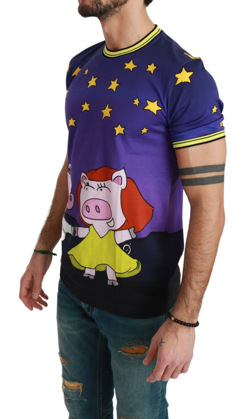 Purple Cotton Round Neck T-Shirt with Pig Motif Dolce & Gabbana