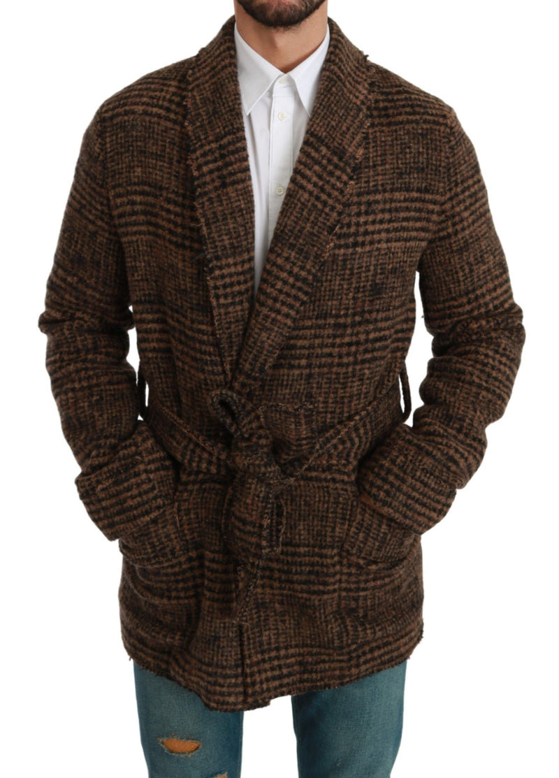 Elegant Brown Alpaca Blend Belted Cape Jacket Dolce & Gabbana