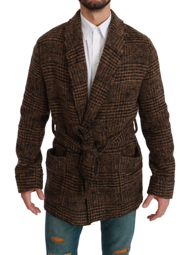 Elegant Brown Alpaca Blend Belted Cape Jacket Dolce & Gabbana