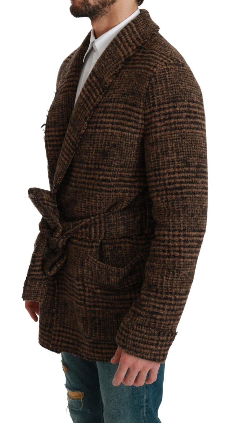 Elegant Brown Alpaca Blend Belted Cape Jacket Dolce & Gabbana