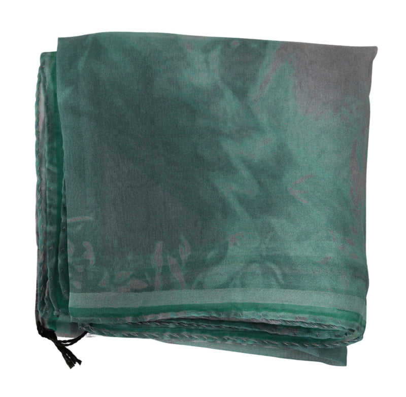 Elegant Silk Green Printed Scarf Costume National