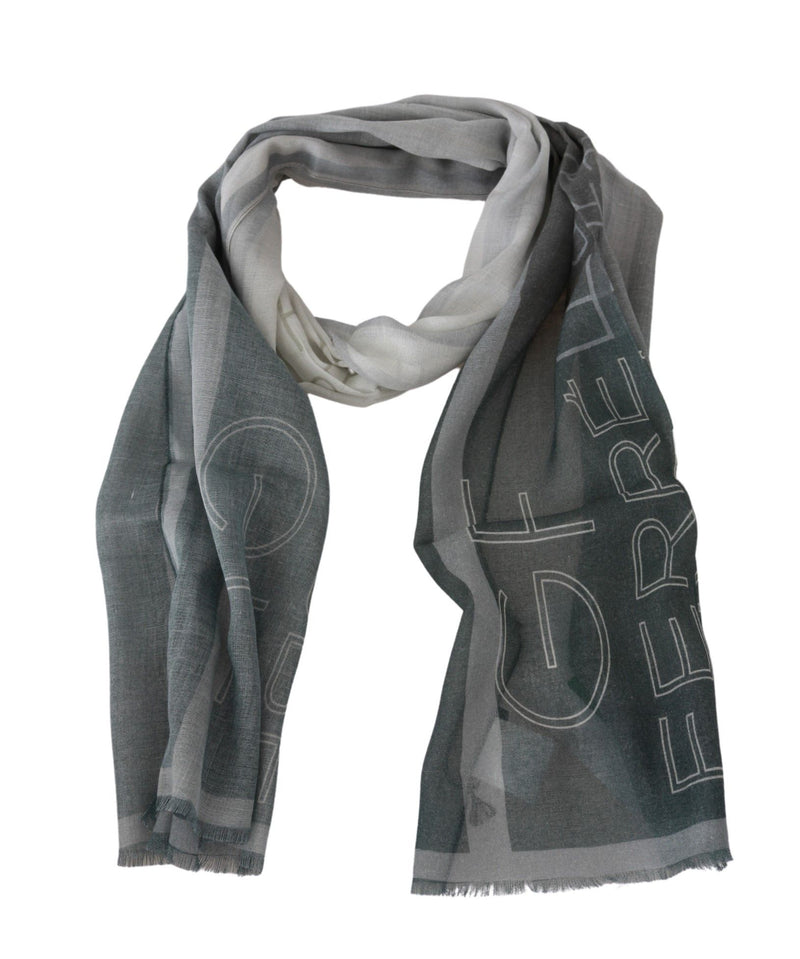 Elegant Blue Gray Patterned Scarf GF Ferre