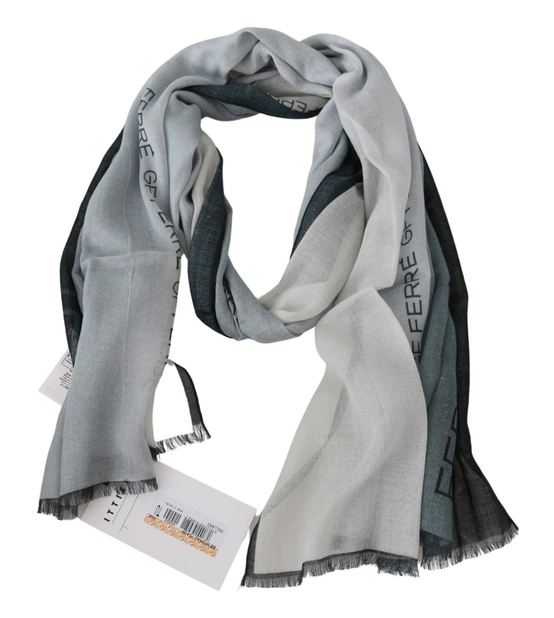 Elegant Blue Gray Wool Blend Scarf Costume National