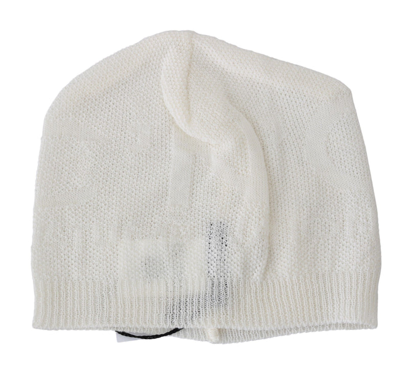 Elegant White Wool Blend Beanie Hat Costume National