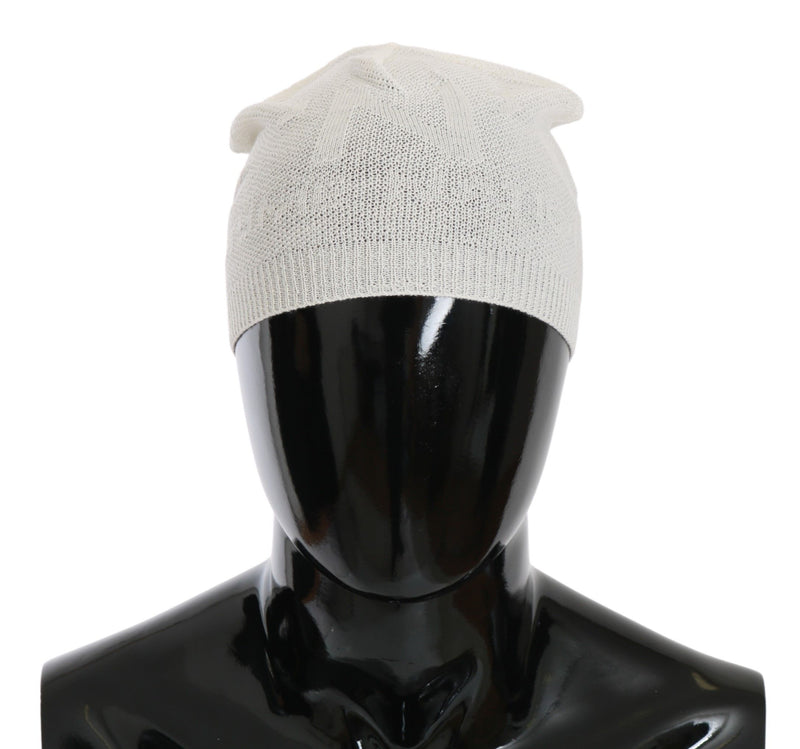 Elegant White Wool Blend Beanie Hat Costume National