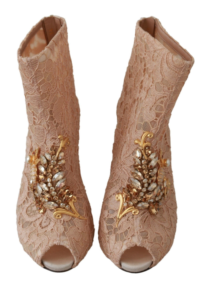 Elegant Lace Stilettos with Crystal Accents Dolce & Gabbana