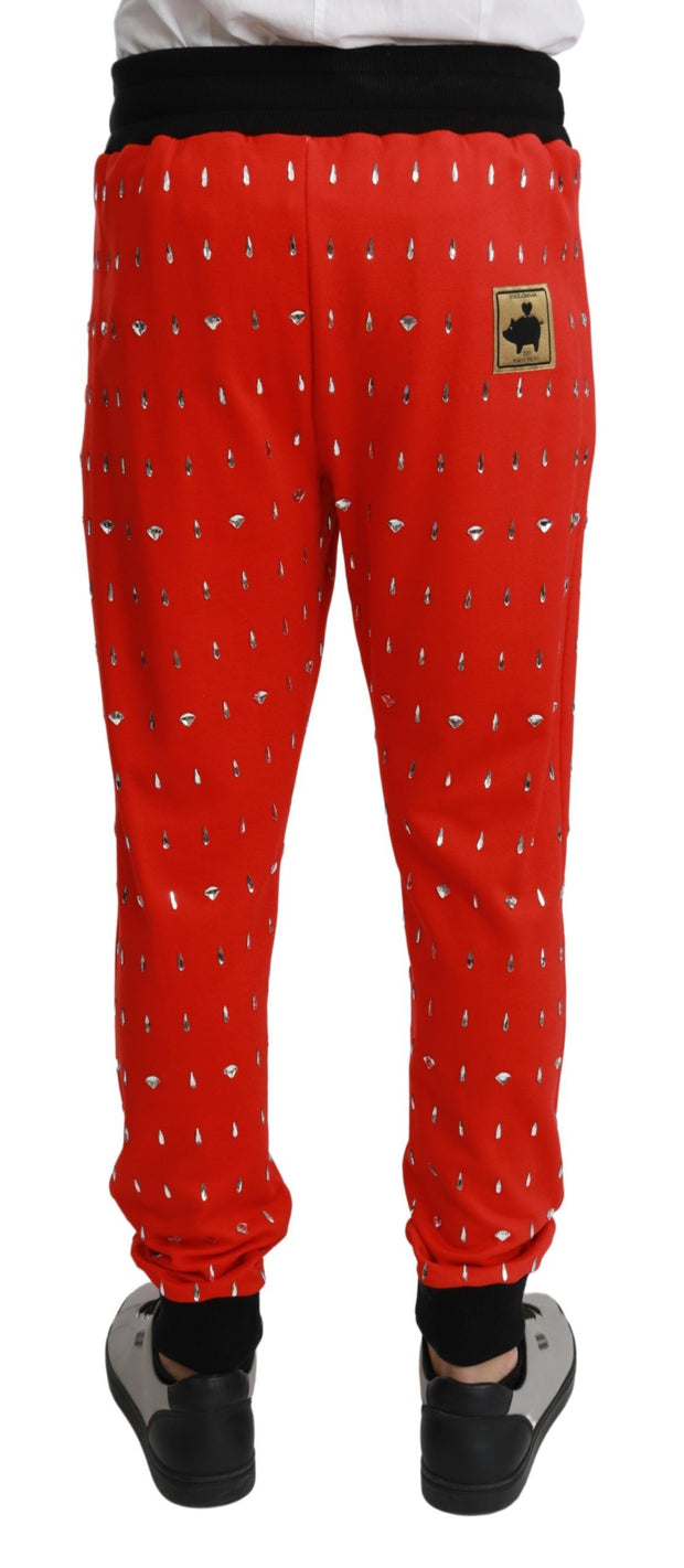 Chic Red Piggy Bank Print Sweatpants Dolce & Gabbana