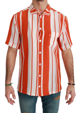 Elegant Striped Silk Shirt - White & Orange Dolce & Gabbana